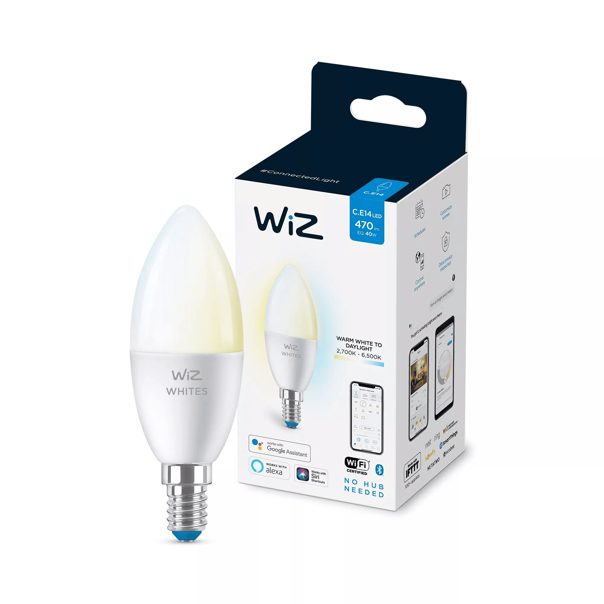 Wiz Smart Lighting 4.9W White Wi-Fi Candle C37 E14 - Store 974 | ستور ٩٧٤