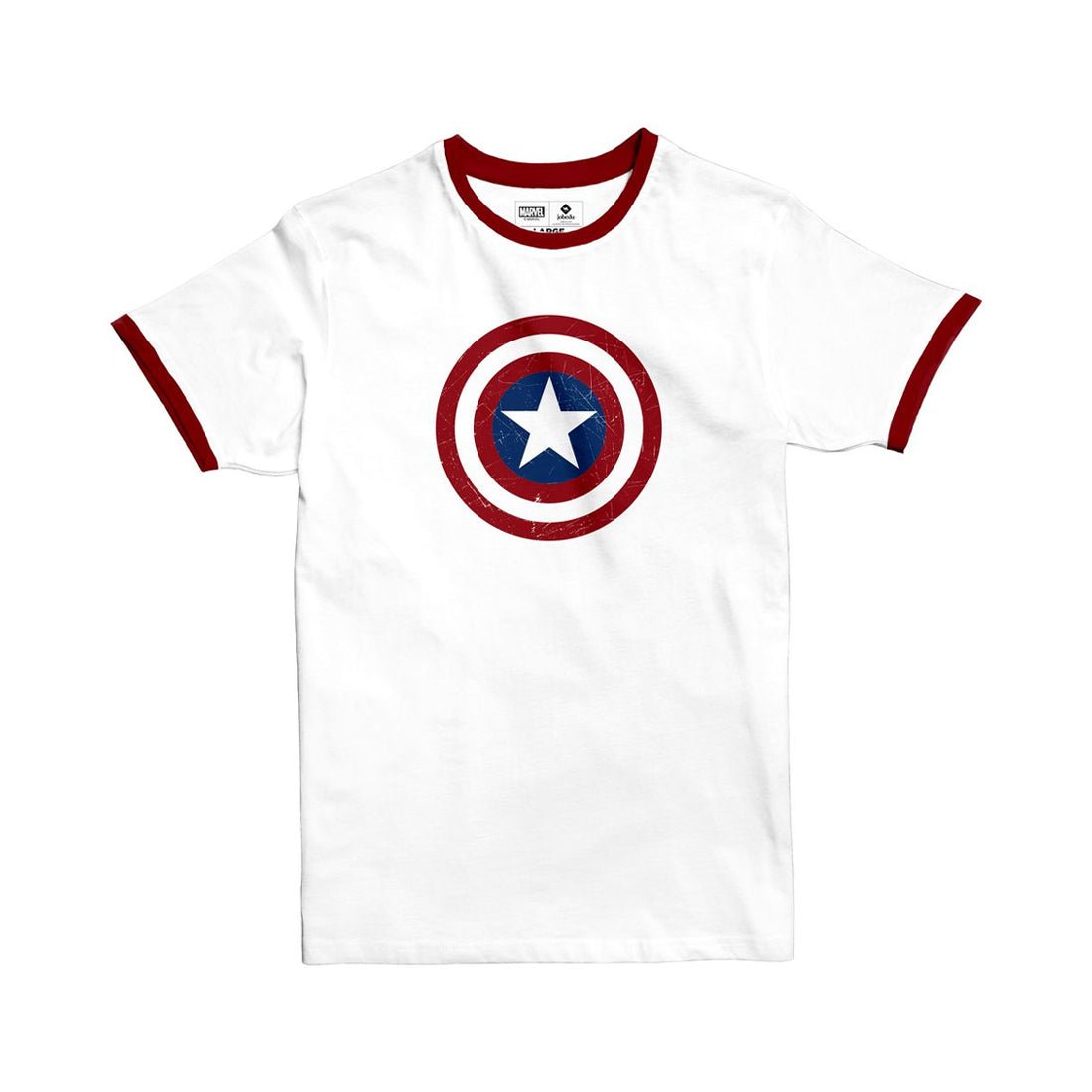 Jobedu Captain America Sheild Ringer T-shirt - XL - White/Red - تي-شيرت - Store 974 | ستور ٩٧٤