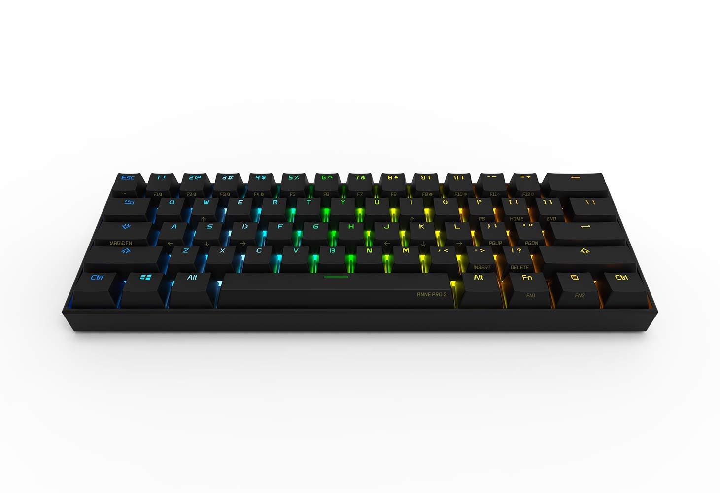 Anne Pro 2 Mechanical Gaming Keyboard 60% True RGB Backlit Black colour- Brown Switch - Wired/Wireless Bluetooth - Store 974 | ستور ٩٧٤
