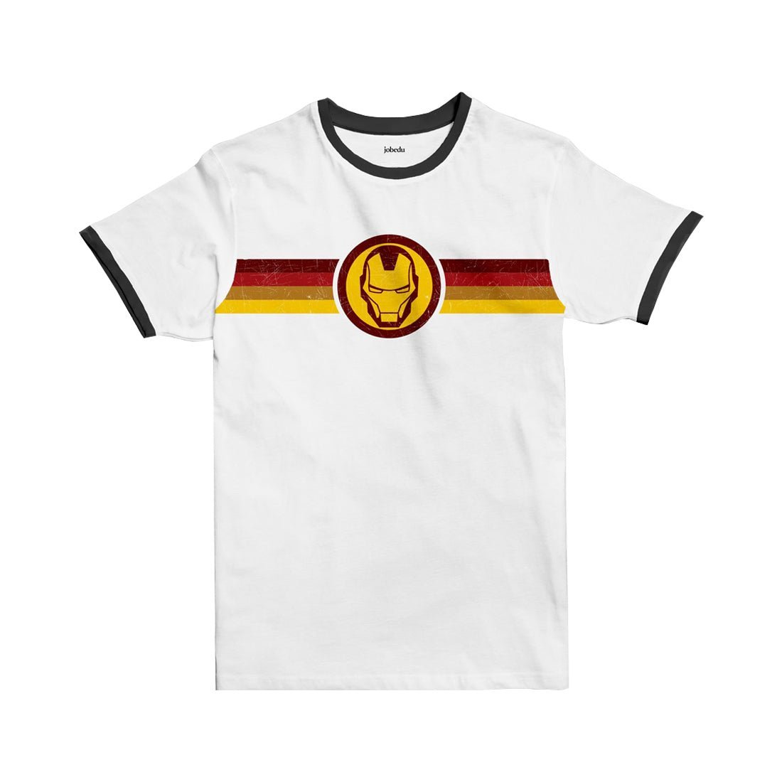 Jobedu Iron Man Stripe Ringer T-shirt - White/Black - تي-شيرت - Store 974 | ستور ٩٧٤