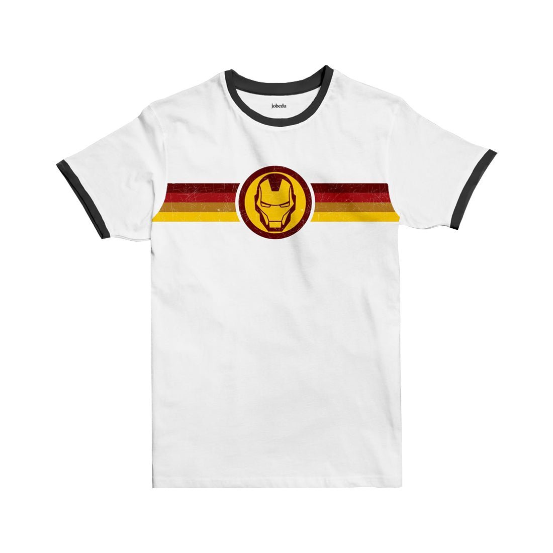 تي شيرت Mobedu Iron Man Stripe Ringer - أبيض/أسود تي شيرت Mobedu Iron Man Stripe Ringer - أبيض/أسود