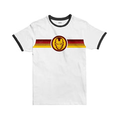Jobedu Iron Man Stripe Ringer T-shirt - White/Black - تي-شيرت