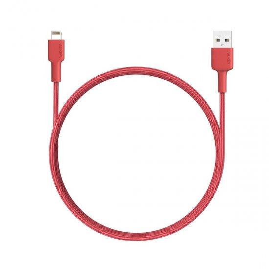 AUKEY BAL4R MFI Lightning 8 pin Sync and Charging Braided Cable 2m-Red - Store 974 | ستور ٩٧٤
