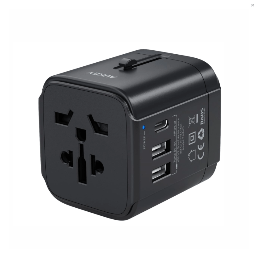 AUKEY TA01B Universal Travel Adapter with One USB-C and Two USB-A port - Store 974 | ستور ٩٧٤