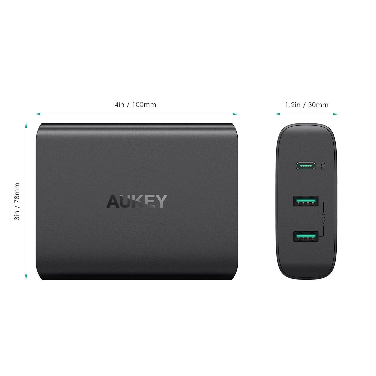 AUKEY Y12 72W Dual-Port USB-A(12W) + 1 Port USB-C with PD (60W) - Black - Store 974 | ستور ٩٧٤