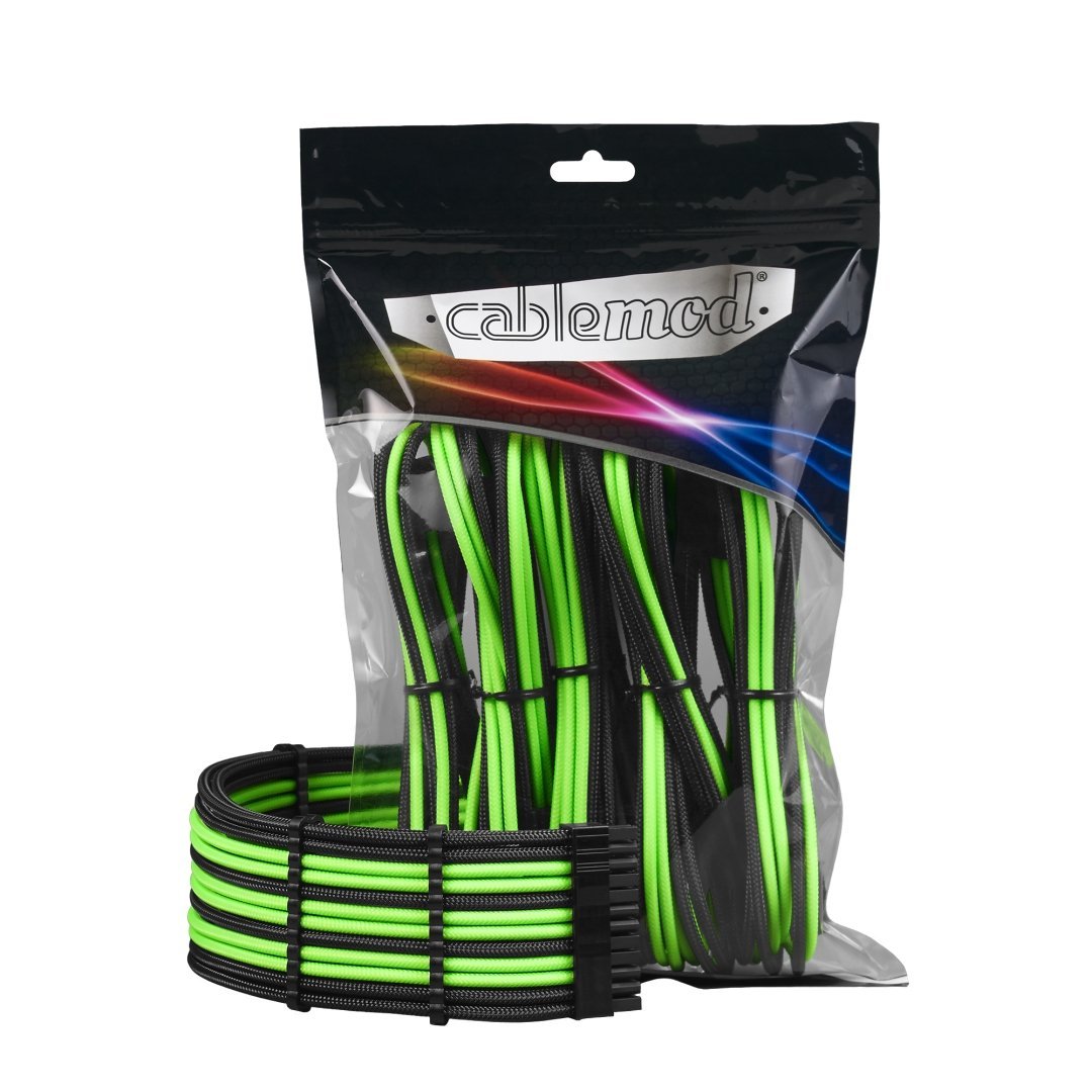 CableMod - ModMesh PRO Dual 8 pin PCI-E Sleeved Cable Extensions - Black/Light Green - كابل CableMod - ModMesh PRO Dual 8 pin PCI-E Sleeved Cable Extensions - Black/Light Green - كابل