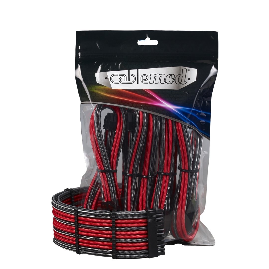 CableMod - ModMesh PRO Dual 8 pin PCI-E Sleeved Cable Extensions - Carbon/Red - كابل CableMod - ModMesh PRO Dual 8 pin PCI-E Sleeved Cable Extensions - Carbon/Red - كابل