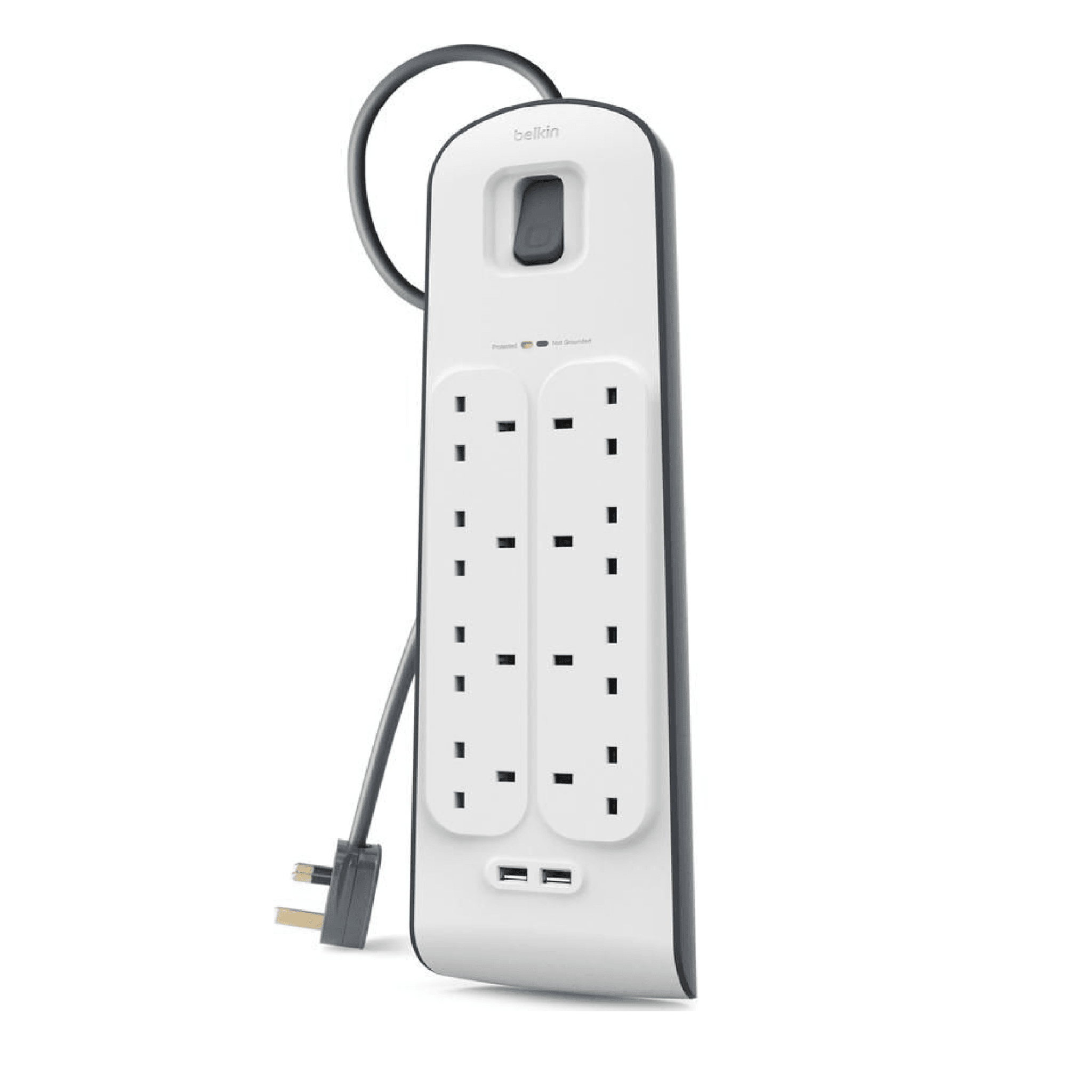Belkin Surge Plus Protector 8 Way Outlet w/ 2 USB Outlet 2m - Store 974 | ستور ٩٧٤