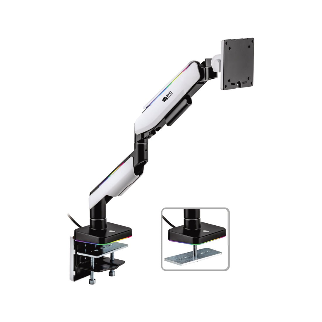 Epic Gamers Elite Single Gas Spring RGB Monitor Arm - White - --