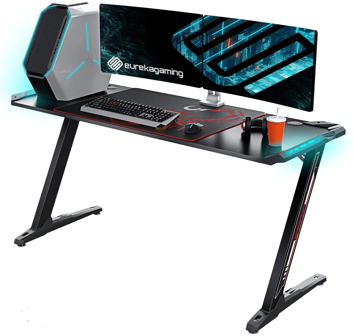 Eureka Ergonomic Z60 Gaming Desk with RGB Lights-Black - Store 974 | ستور ٩٧٤
