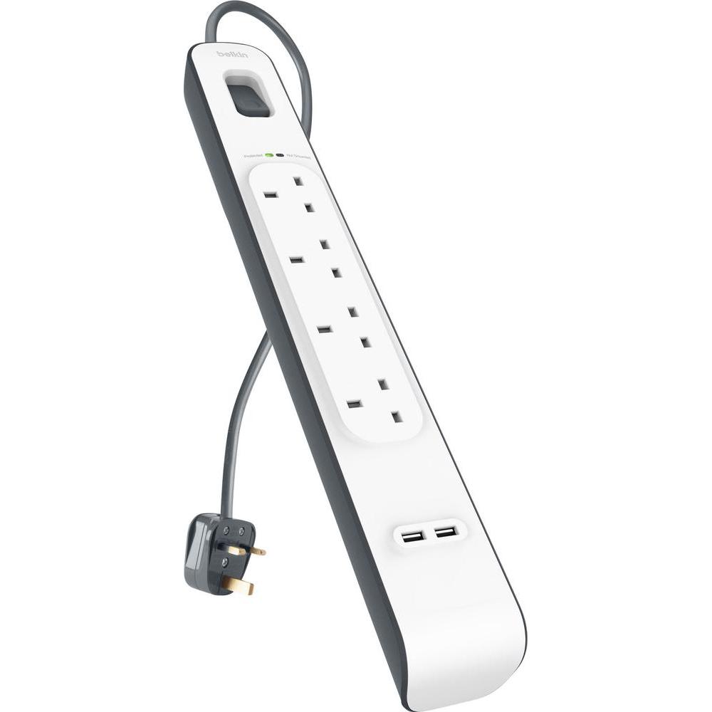 Belkin Tropge Plus Protector 4 Way Outlet W/ 2 USB Outlet 2M - كAbl Belkin Tropge Plus Protector 4 Way Outlet W/ 2 USB Outlet 2M - كAbl