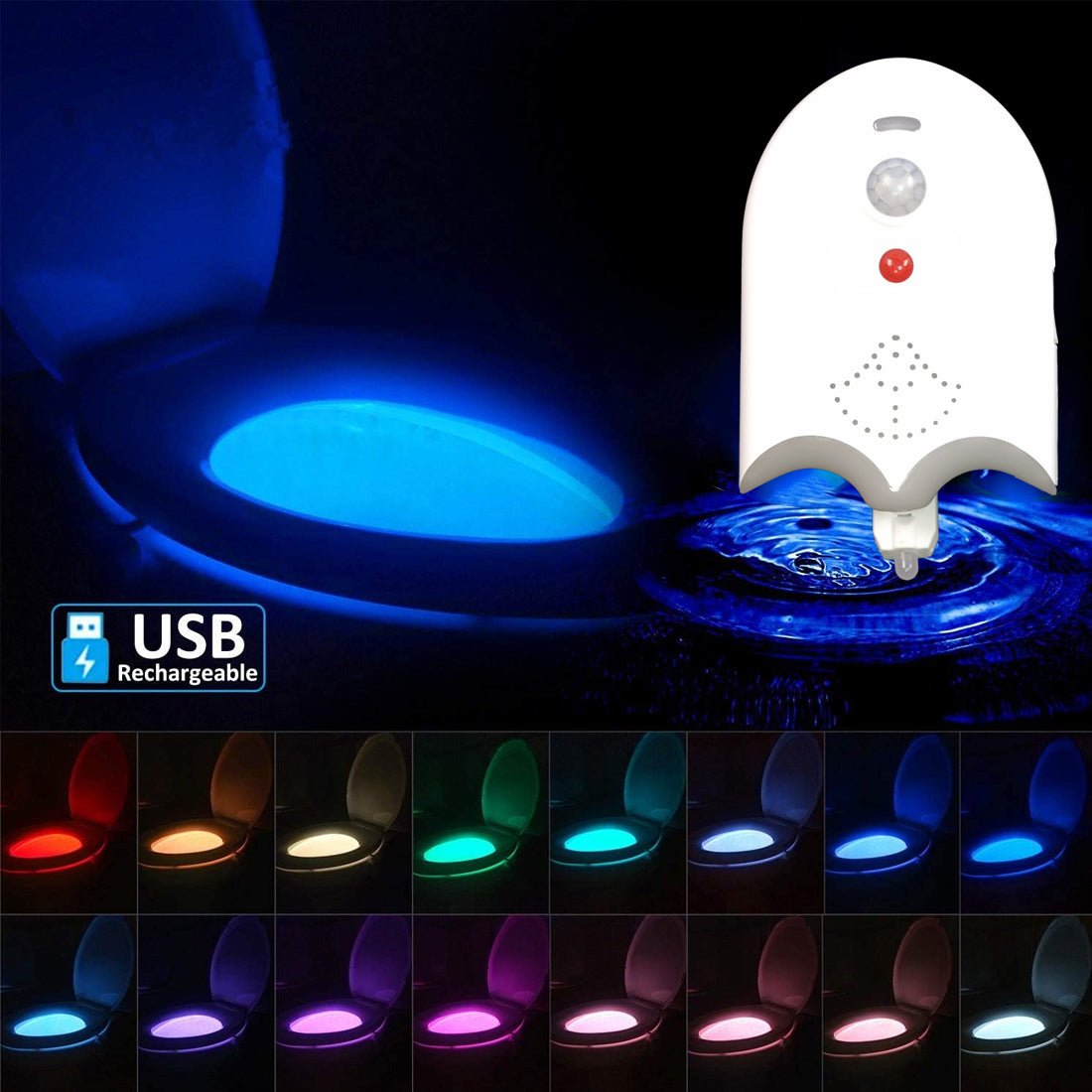 Rechargeable Bowl LED Washroom Night Light - 16 Colors - إضاءة Rechargeable Bowl LED Washroom Night Light - 16 Colors - إضاءة