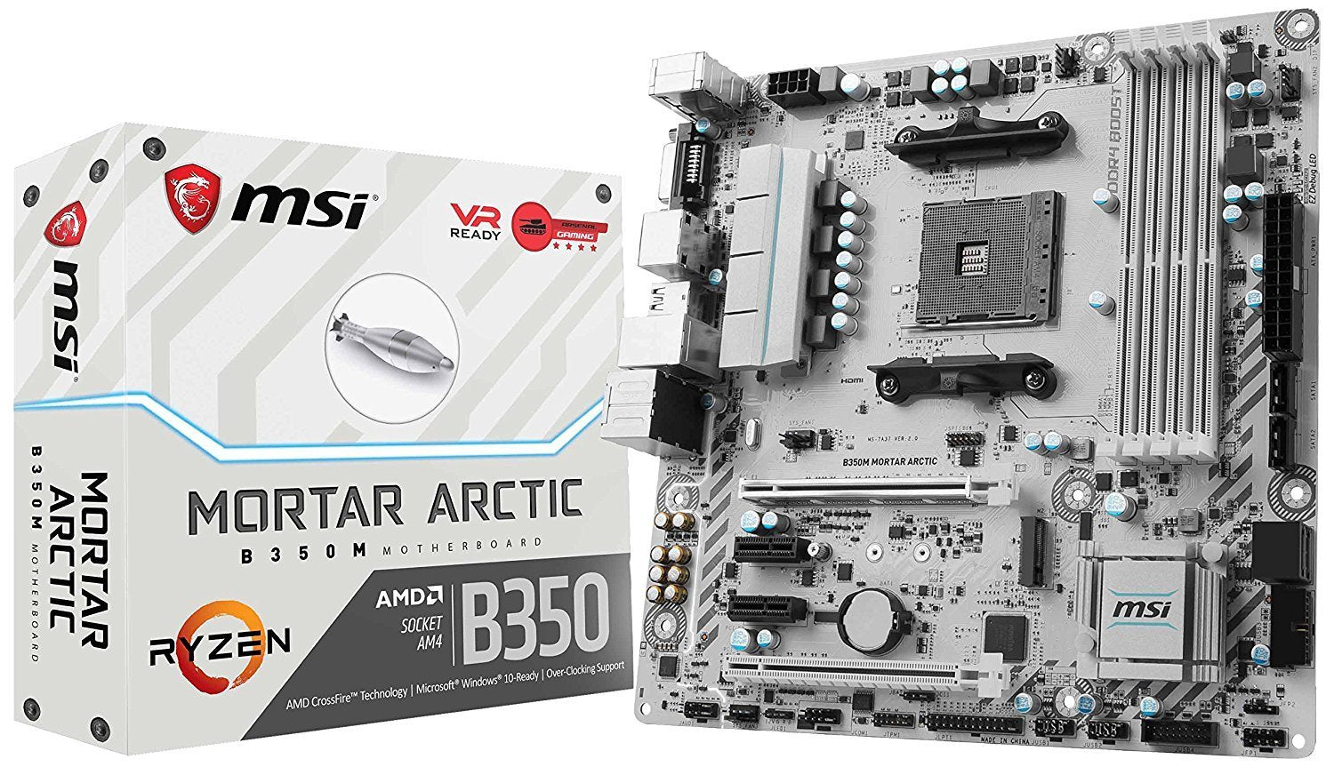 MSI B350M Mortar Arctic - AMD Micro ATX Motherboard - Store 974 | ستور ٩٧٤
