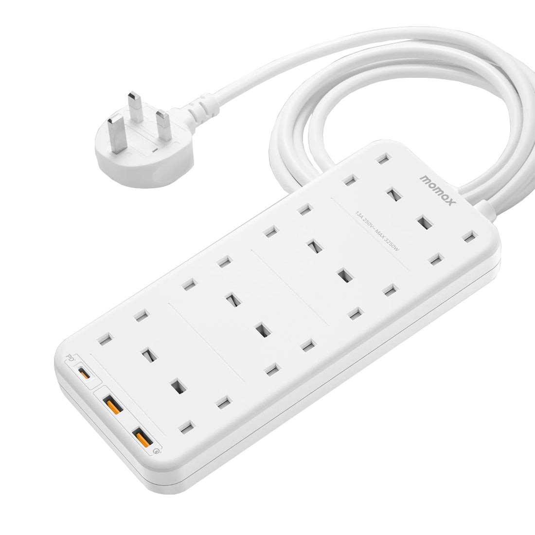 Momax ONEPLUG 8-Outlet Power Strip With USB - White - Store 974 | ستور ٩٧٤