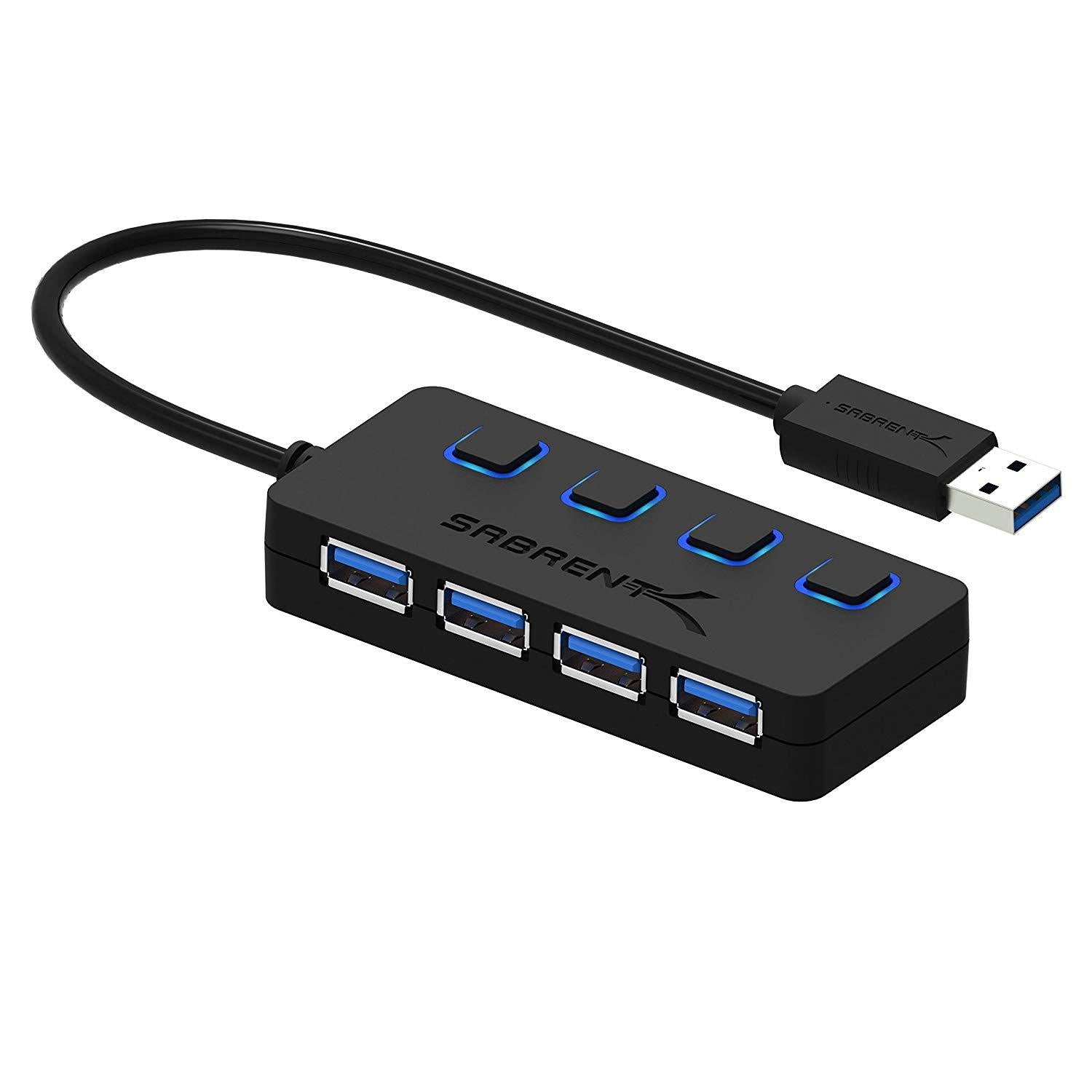 Sabrent 4 Port USB 3.0 Hub w/ Individual Power Switch and LED - Store 974 | ستور ٩٧٤