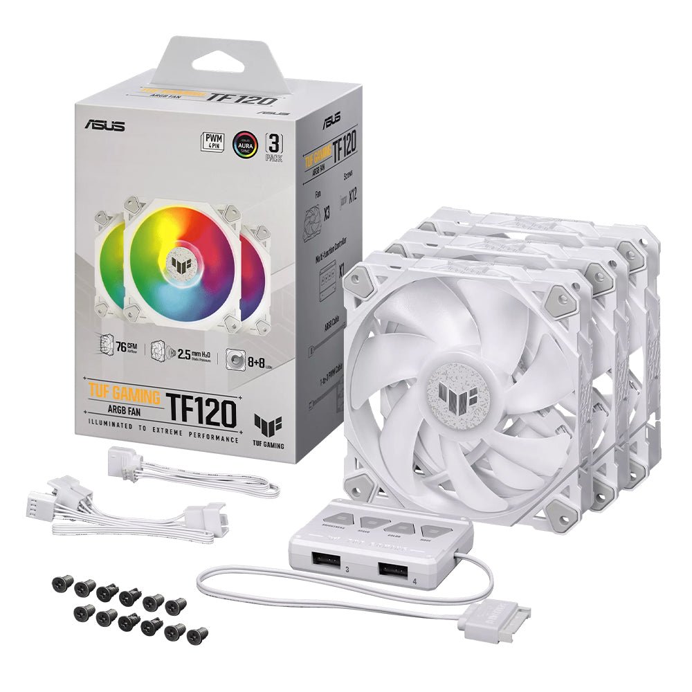 Asus TUF Gaming TF120 ARGB Triple Fan Kit with ARGB Controller - White - مروحة - Store 974 | ستور ٩٧٤