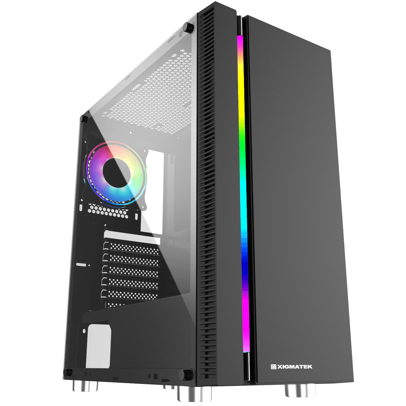 Xigmatek Apollo (ATX, USB3.0x1+USB2.0x2, Rainbow LED Stripe Front Panel, Left TG, 1PC XR120 Auto RGB Fan) - Store 974 | ستور ٩٧٤